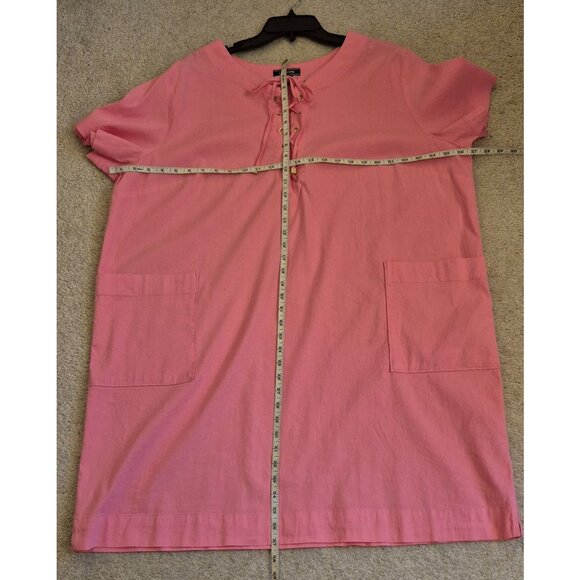 Lands' End Pink Linen/Cotton Blend Short Sleeve Shift Dress Lacing at Neck 22W - Picture 7 of 10